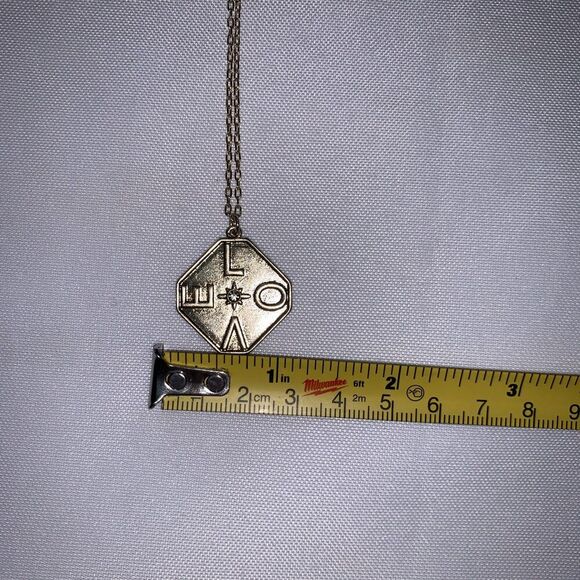 Marlyn Schiff Hexagon Shaped Pendent Necklace, Love With A Crystal In The Middle - Picture 8 of 8